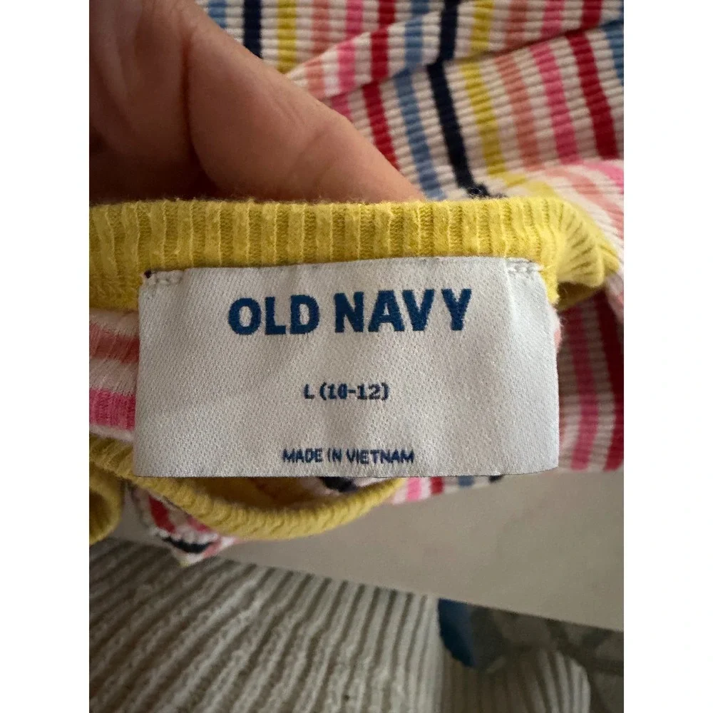 Old Navy Girls Rib-Knit Multi-Color Striped Short Sleeve Swing Dress L 10-12